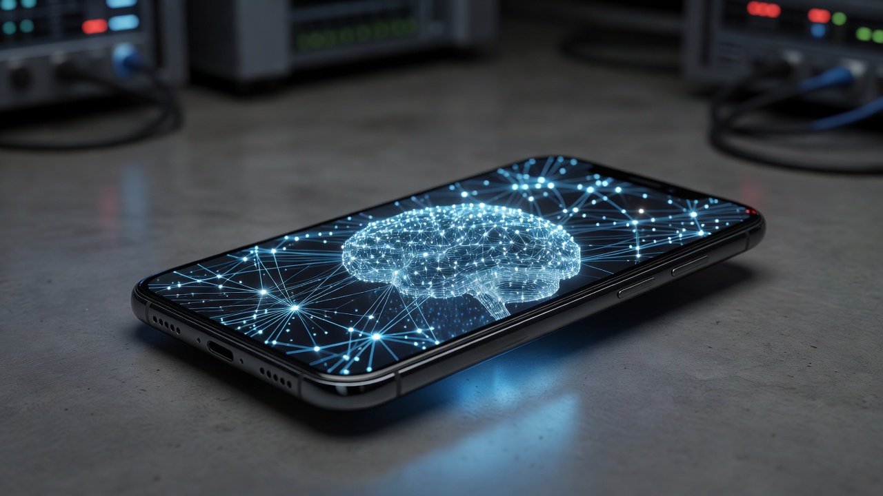 Smartphone displaying neural network visual graphics